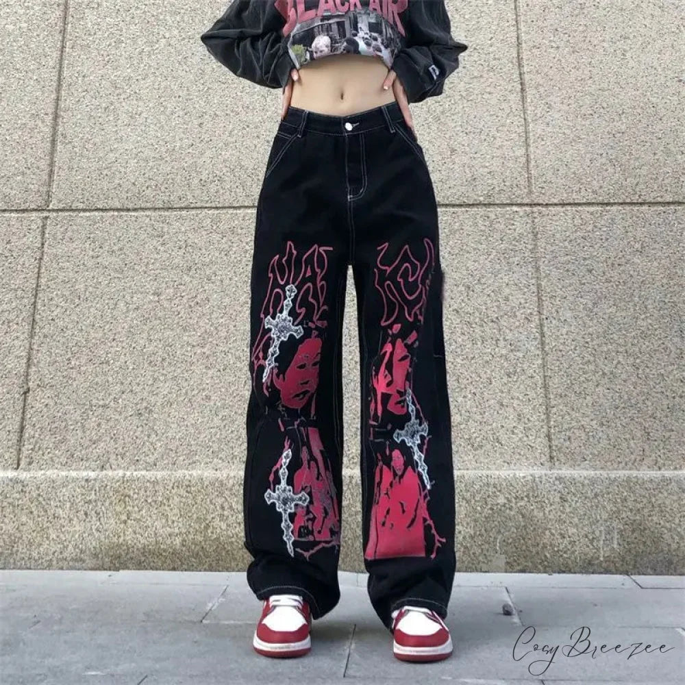 Y2K Black Streetwear Loose Pants pants-241228