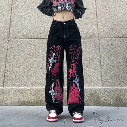 Y2K Black Streetwear Loose Pants pants-241228