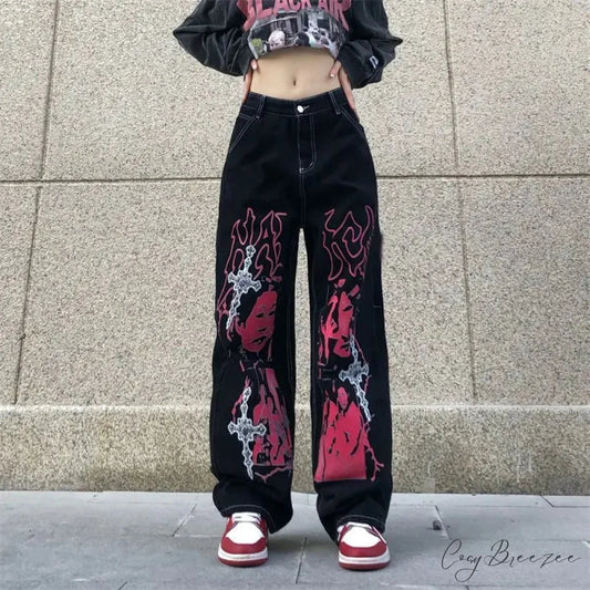 Y2K Black Streetwear Loose Pants pants-241228