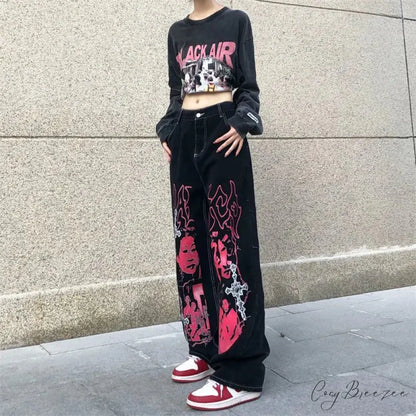 Y2K Black Streetwear Loose Pants pants-241228