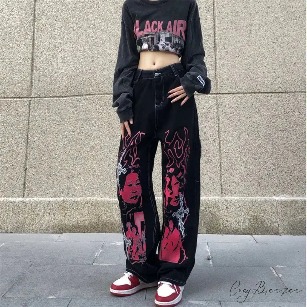 Y2K Black Streetwear Loose Pants Black / S pants-241228