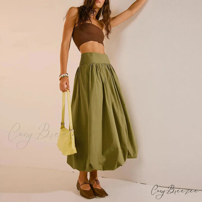 Y2K Bubble Maxi Color Ruffle Pleated Midi Skirt