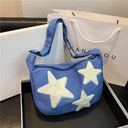 Y2K Canvas Messenger Crossbody Shoulder Bag Blue shoulder-250126