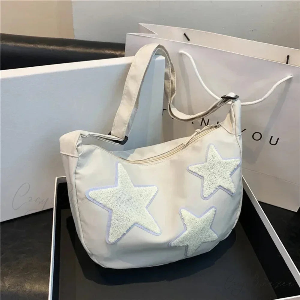 Y2K Canvas Messenger Crossbody Shoulder Bag White shoulder-250126