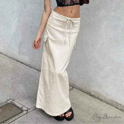 Y2K Cargo Drawstring Bodycon Slit Maxi Skirt