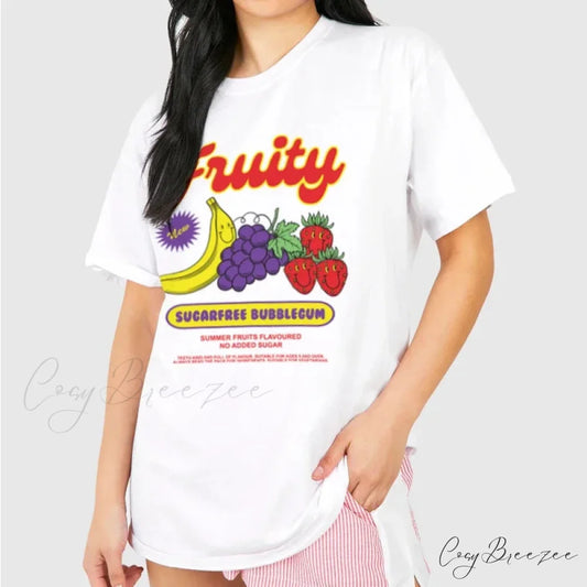 Y2K Cartoon Fruit Throwback Tee WHITE / S t-shirt-250223
