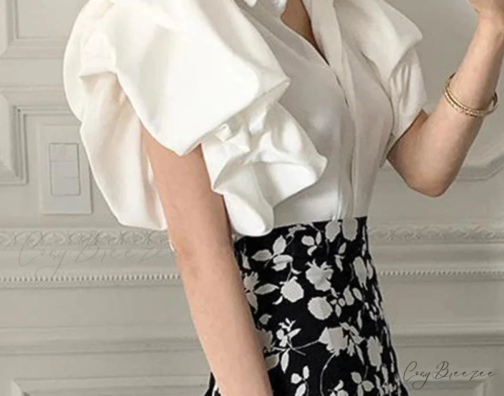Y2K Chiffon Black Puff Sleeve Casual Korean Crop Top blouse-250126
