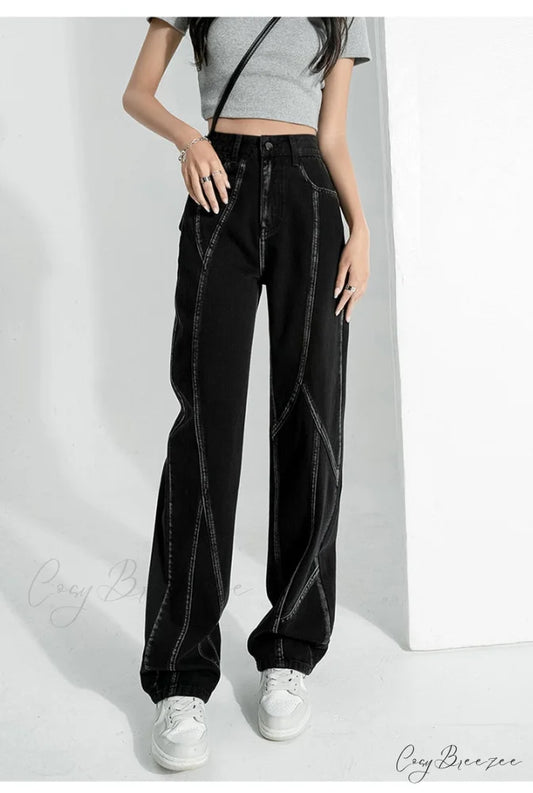 Y2k - Denim Women Pants Vintage for High Waisted Streetwear XS Black Jeans Black / XS