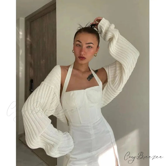 Y2K Drop Shoulder Crop Top Knit Cardigan WHITE / One Size cardigans-241228