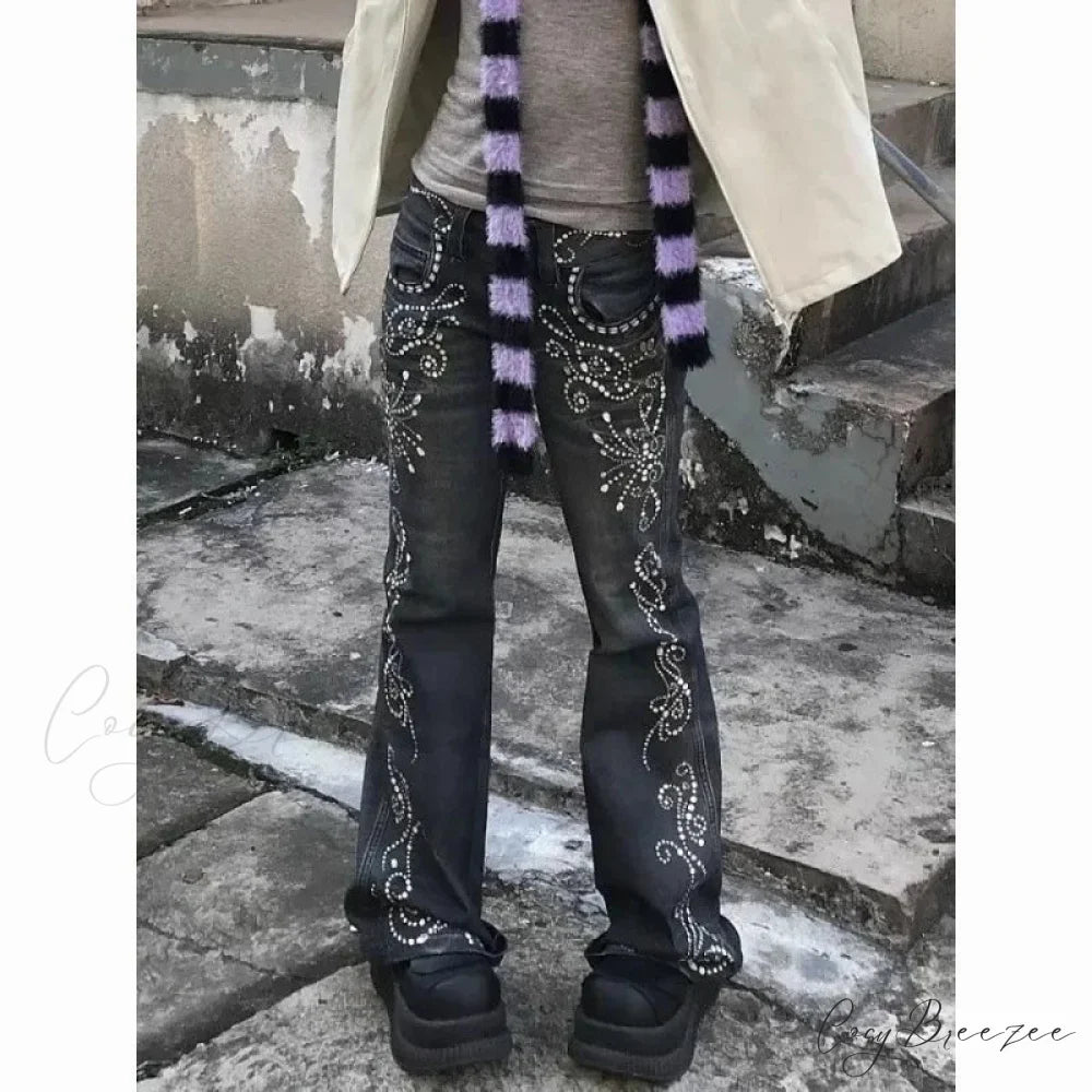 Y2K Embroidery Denim Wide Pants pants-241228