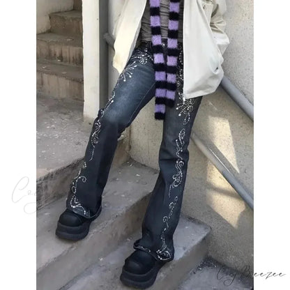 Y2K Embroidery Denim Wide Pants pants-241228