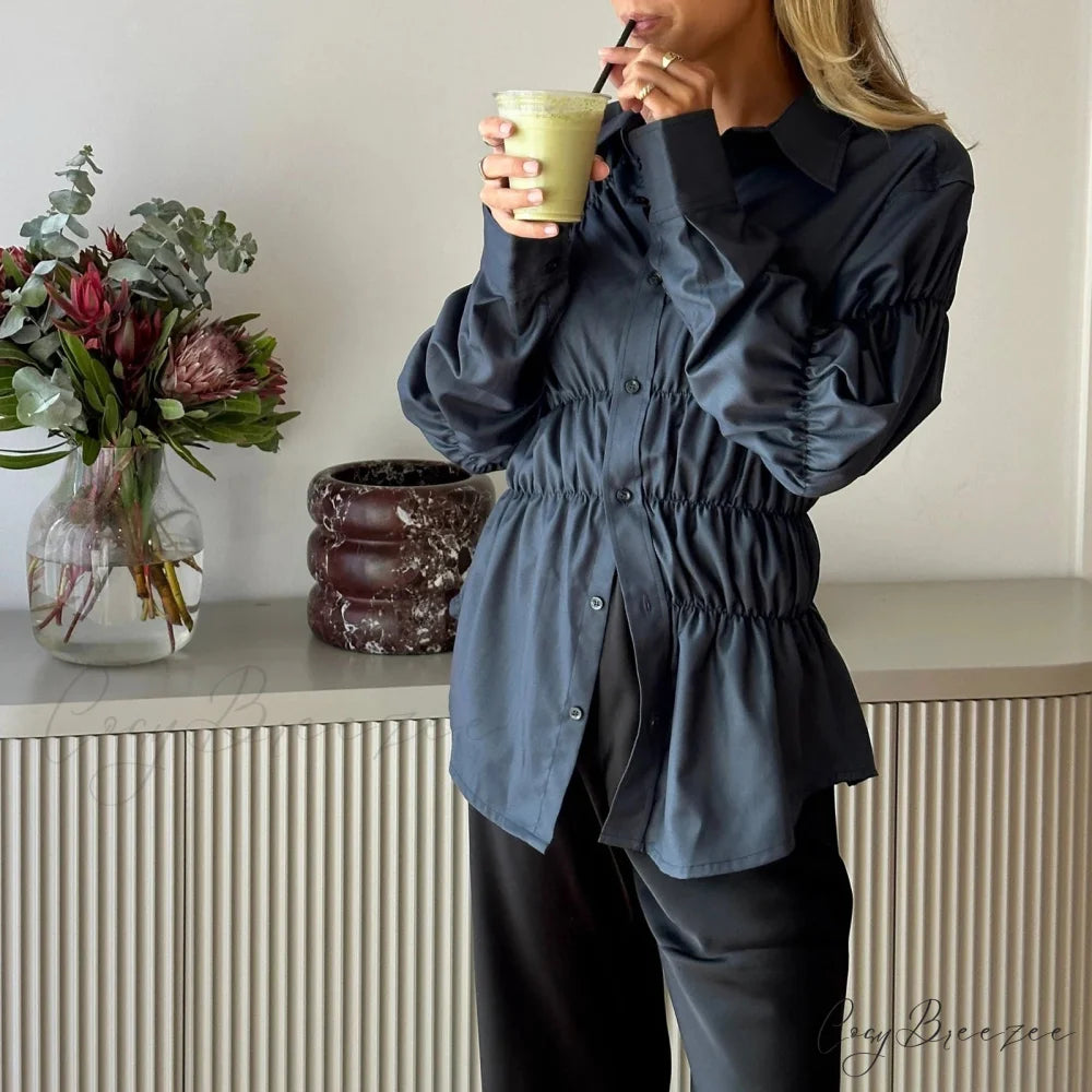Y2K Extended Sleeve Scrunched Shirt black / S blouse-250223