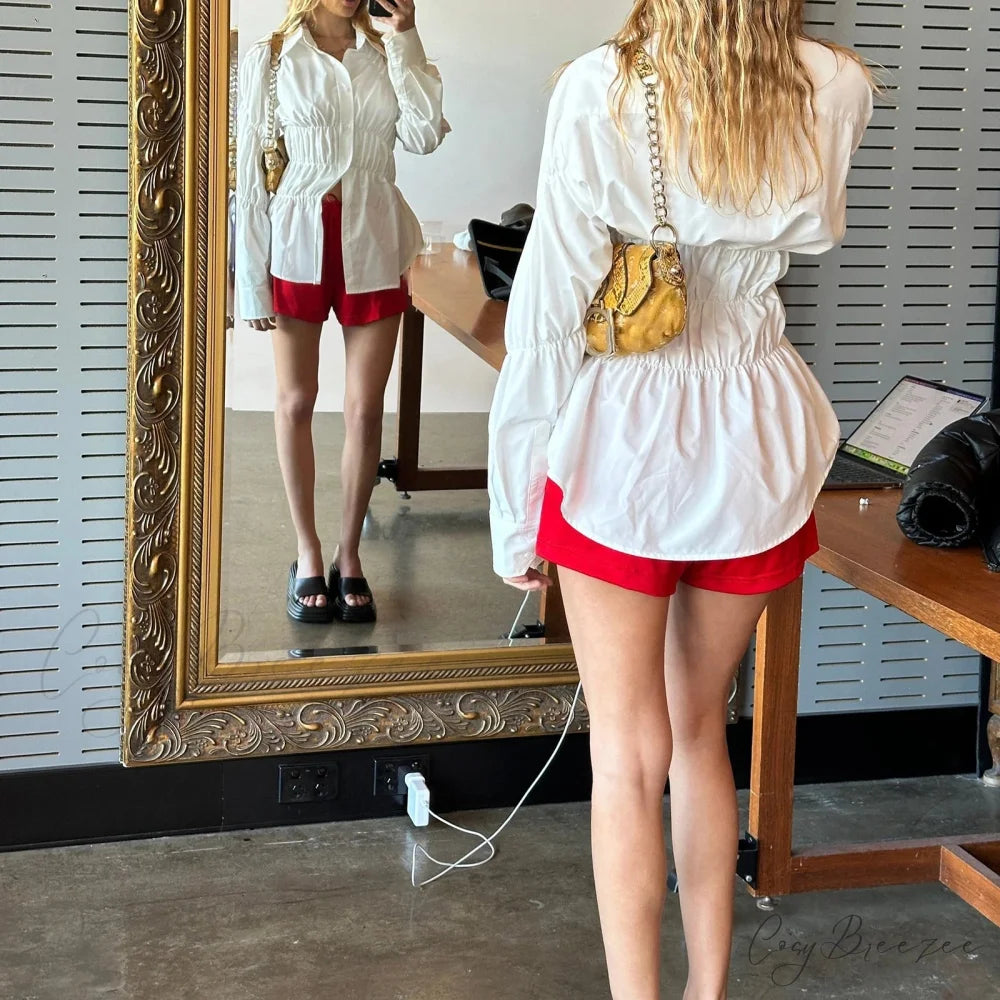 Y2K Extended Sleeve Scrunched Shirt white / S blouse-250223