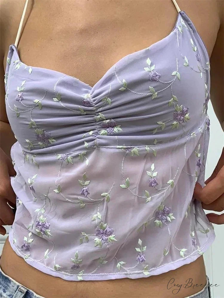 Y2K Floral Backless Tie-up Halter Crop Top croptop-250126