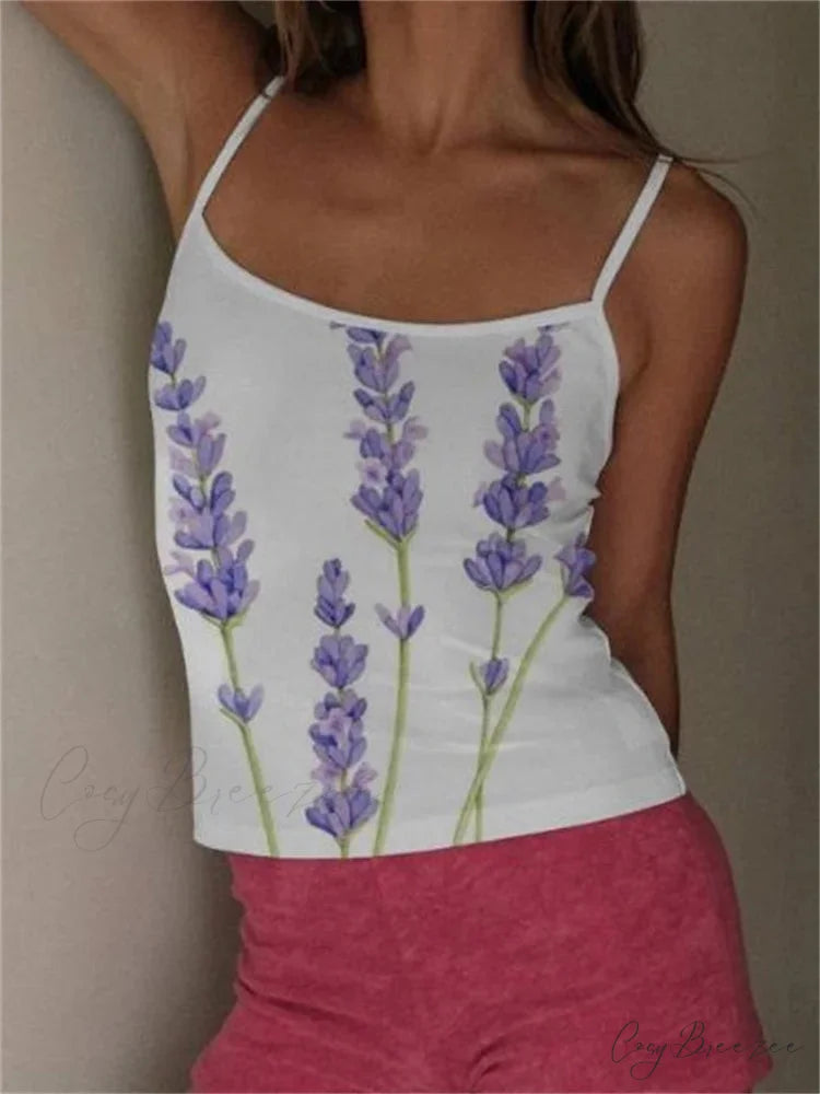 Y2K Floral Print Slim Strap Tank Crop Top WHITE1 / S croptop-250126