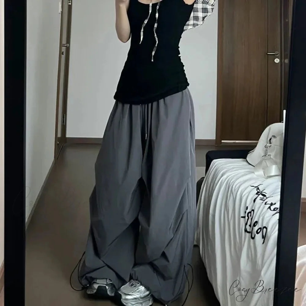 Y2K Grey Parachute Baggy Pants pants-241228