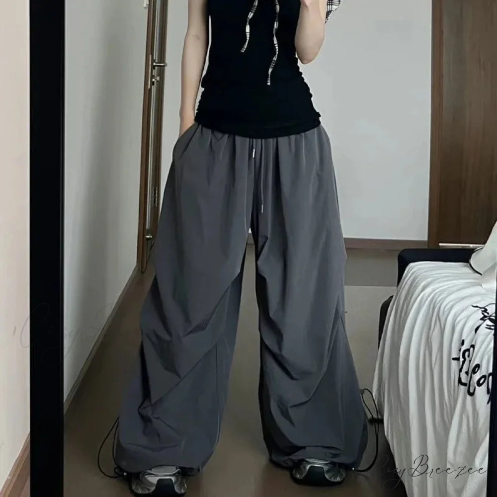 Y2K Grey Parachute Baggy Pants pants-241228