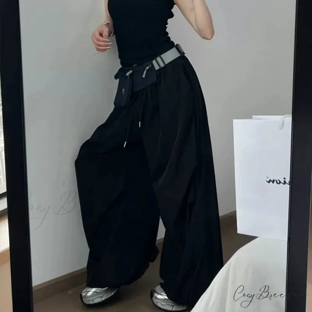 Y2K Grey Parachute Baggy Pants Black / S pants-241228