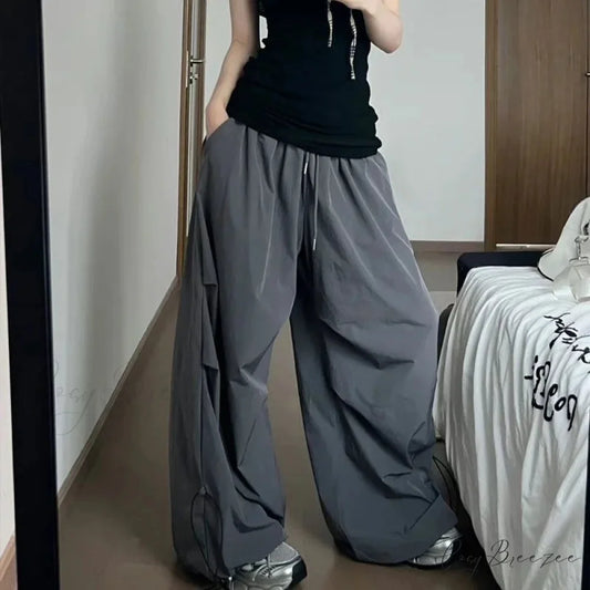 Y2K Grey Parachute Baggy Pants Grey / S pants-241228