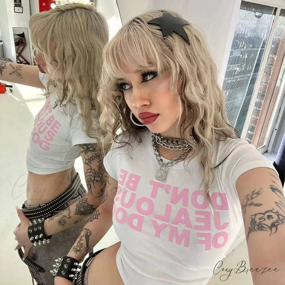 Y2K Harajuku Letter Pattern Crop Fit Tee WHITE / S t-shirt-250223