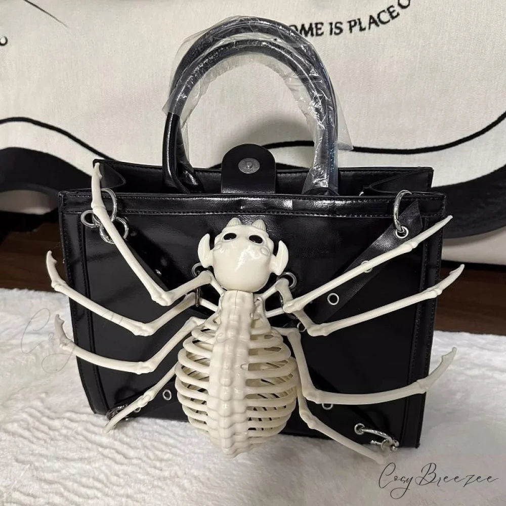 Y2K Harajuku Punk Advanced Design Rivet Gothic One Shoulder Steampunk Bag Black
