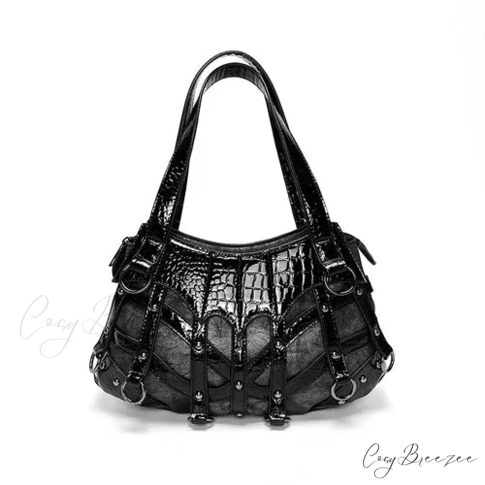 Y2K High Capacity Gothic Chic Popular Rivet Cool Punk Crossbody Bag Black