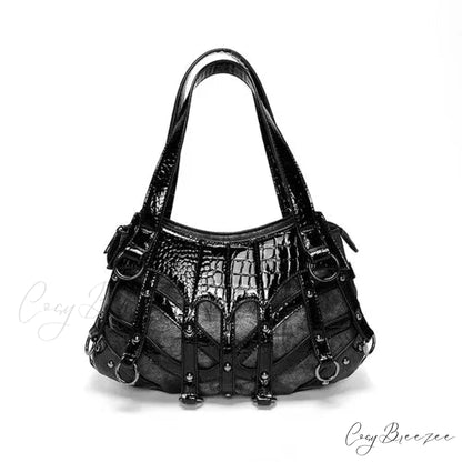 Y2K High Capacity Gothic Chic Popular Rivet Cool Punk Crossbody Bag Black