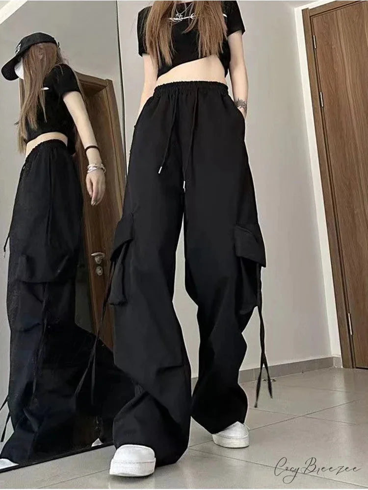 Y2K High Waist Cargo Baggy Pants Black / S pants-241228