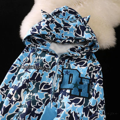Y2k Hoodie Demon Streetwear Camouflage Up Embroidery Oversized Harajuku Zip Women 1 / S