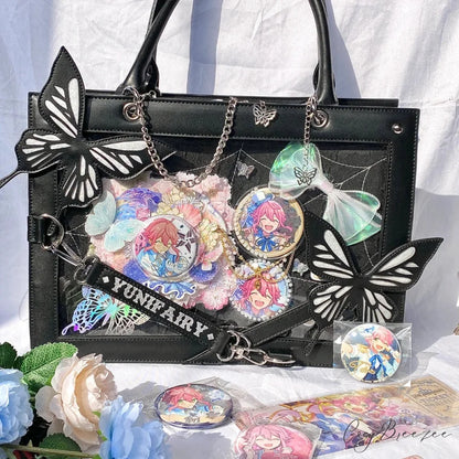 Y2K Labyrinth Butterfly Spider Web Letter Chain Transparent Gothic Bag