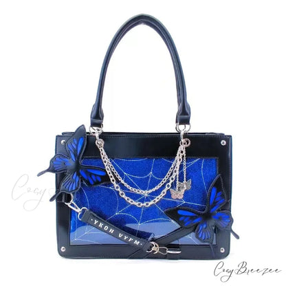 Y2K Labyrinth Butterfly Spider Web Letter Chain Transparent Gothic Bag Black Blue / 35x25x10.5cm