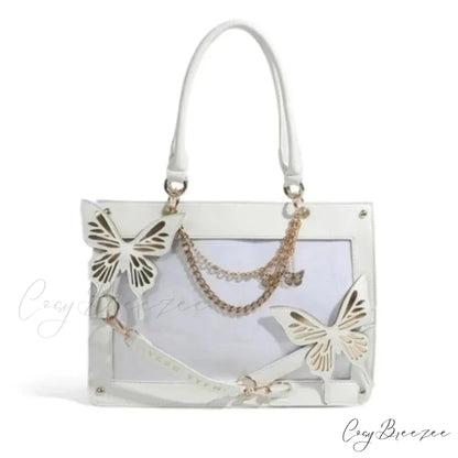 Y2K Labyrinth Butterfly Spider Web Letter Chain Transparent Gothic Bag White Gold / 35x25x10.5cm