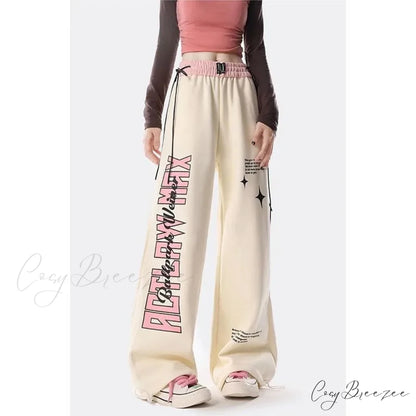 Y2K Letter Print Pants beige / S pants-241228