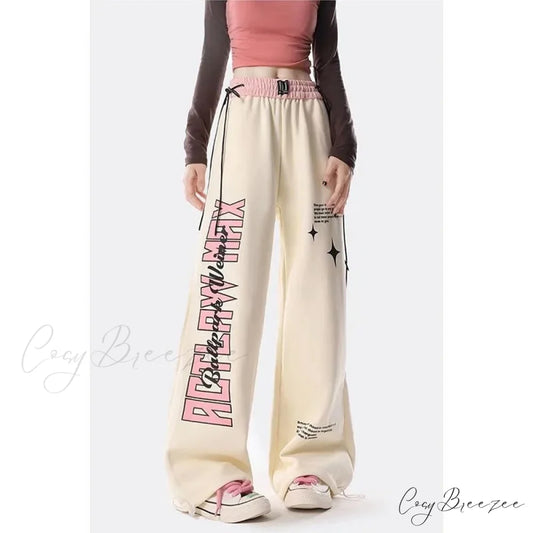 Y2K Letter Print Pants beige / S pants-241228