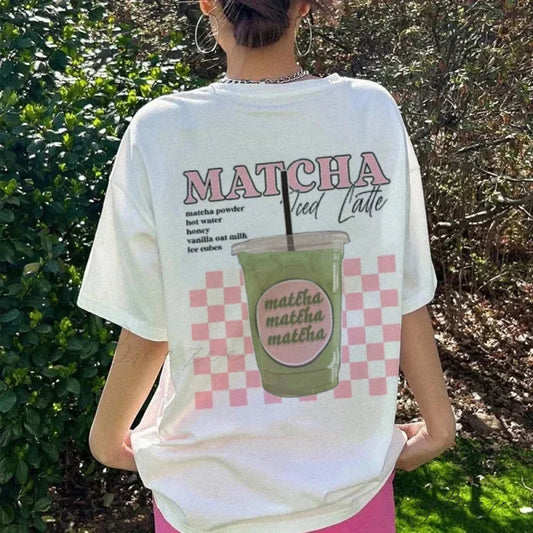 Y2K Matcha Latte Back Print Tee WHITE / S t-shirt-250223