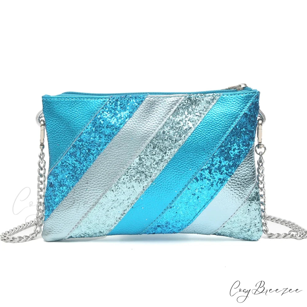 Y2K Metallic PU Leather Patchwork Clutch AQUA wristlet-250126