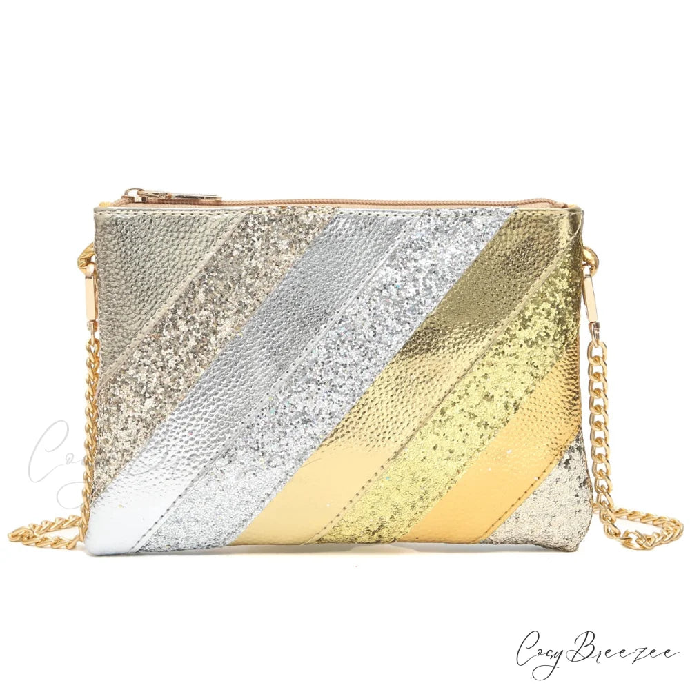 Y2K Metallic PU Leather Patchwork Clutch GOLD wristlet-250126