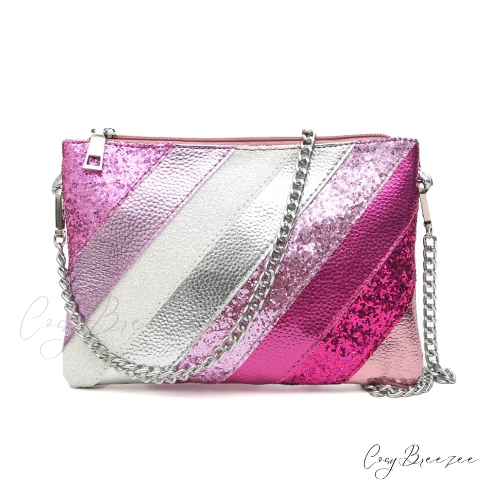 Y2K Metallic PU Leather Patchwork Clutch PINK wristlet-250126