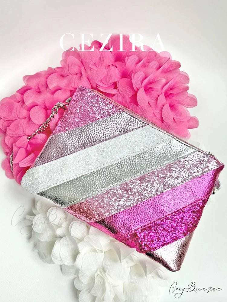 Y2K Metallic PU Leather Patchwork Clutch wristlet-250126