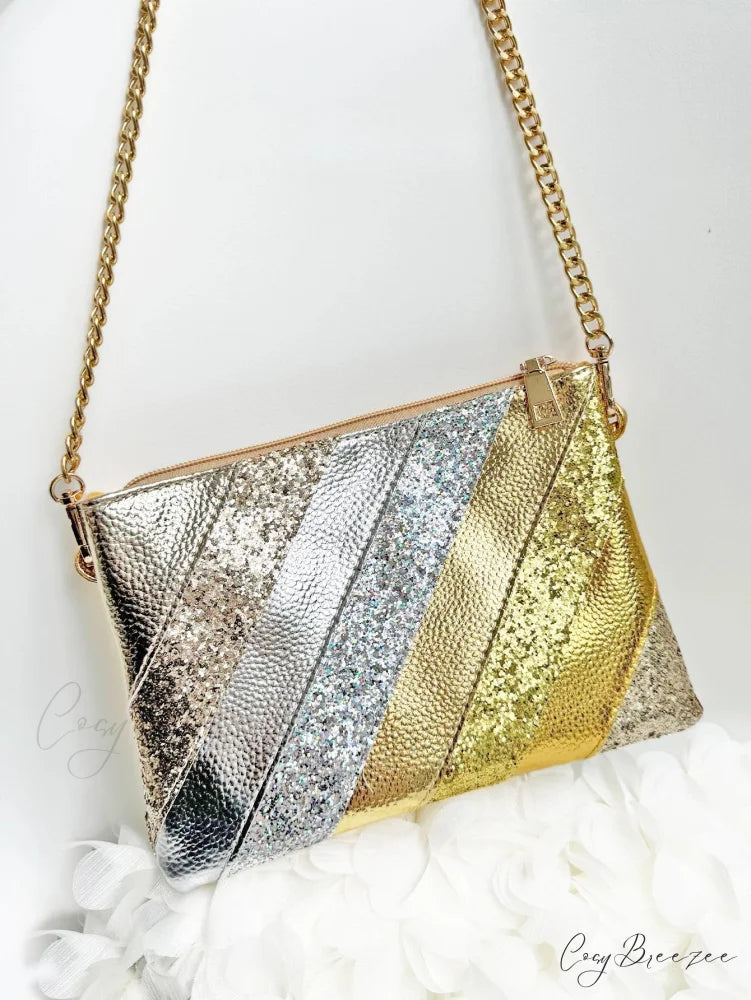 Y2K Metallic PU Leather Patchwork Clutch wristlet-250126