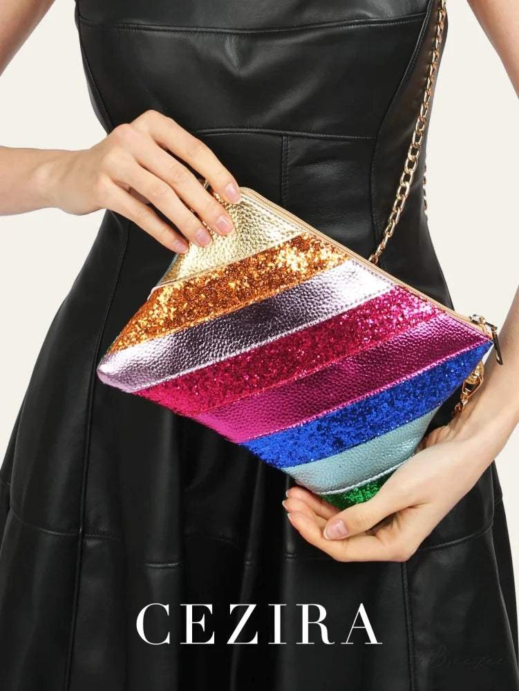 Y2K Metallic PU Leather Patchwork Clutch wristlet-250126