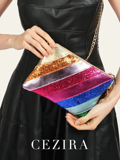 Y2K Metallic PU Leather Patchwork Clutch wristlet-250126