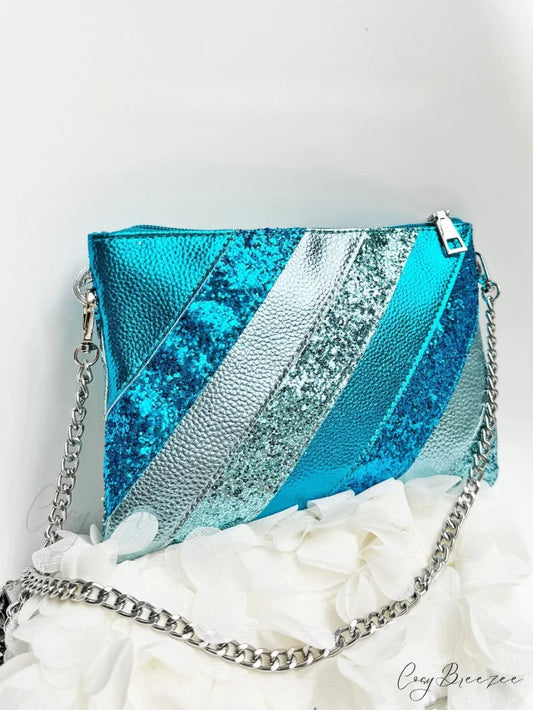 Y2K Metallic PU Leather Patchwork Clutch wristlet-250126