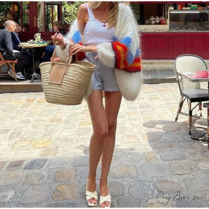 Y2K Open Front Loose Stripe Cardigan cardigans-241228