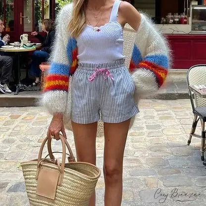 Y2K Open Front Loose Stripe Cardigan cardigans-241228