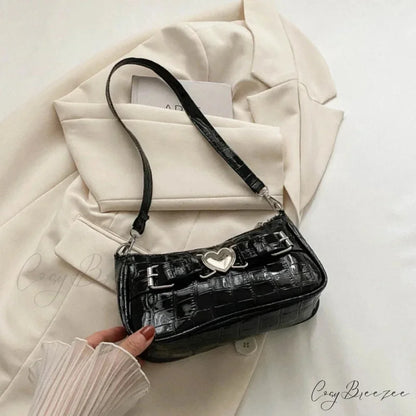 Y2K Peach Heart Shoulder Bag Black shoulder-250126