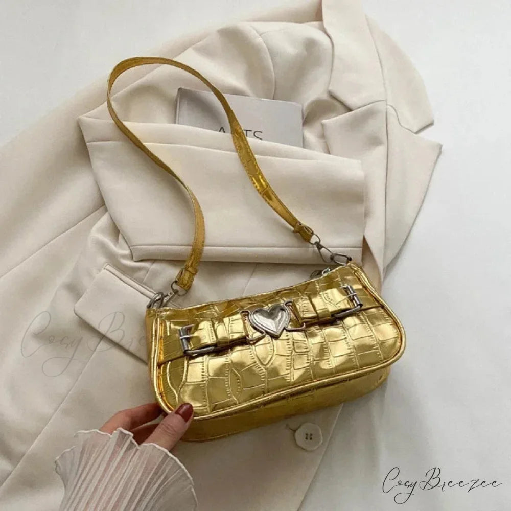 Y2K Peach Heart Shoulder Bag Gold shoulder-250126
