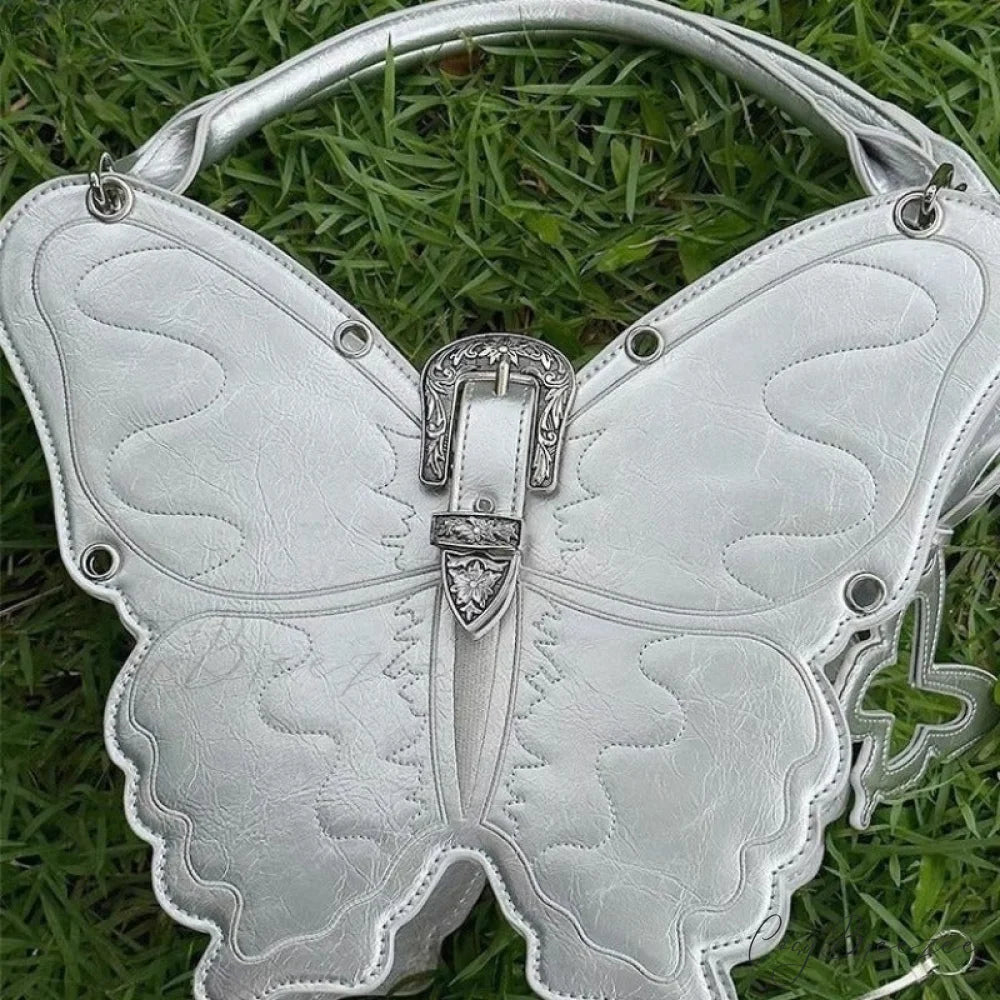 Y2K Punk Butterfly PU Leather Gothic Versatile Large Capacity Trend Bag BLACK