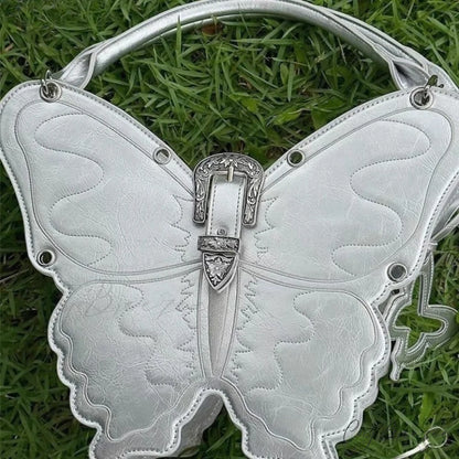 Y2K Punk Butterfly PU Leather Gothic Versatile Large Capacity Trend Bag BLACK
