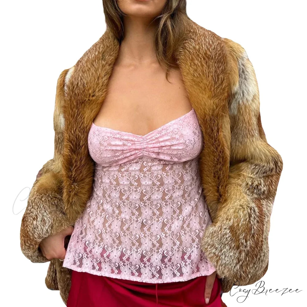 Y2K Retro Lace Sheer Mesh Backless Bandage Halter Crop Top Pink / S croptop-250126